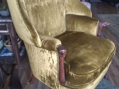 Vintage Crushed Velvet Wingback chair Olive green