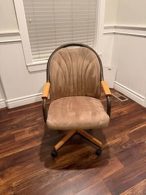 Vintage Mid-Century Modern Swivel Office Chair with Wood Accents