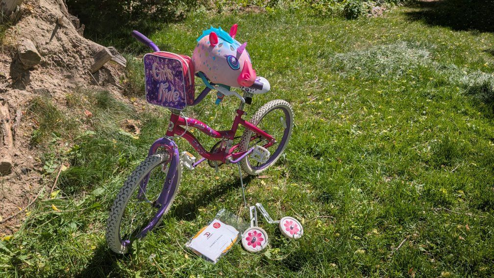 20 inch girls bike in excellent condition with training wheels and helmet.
I paid $150 for this package.