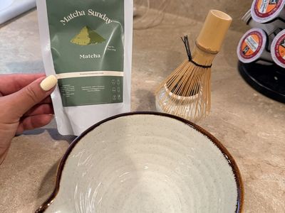 Matcha Ceramic Pouring Bowl Bamboo Whisk and Holder Set