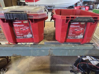 Husky tool boxes with random black pipe in them 80 for all or best offer