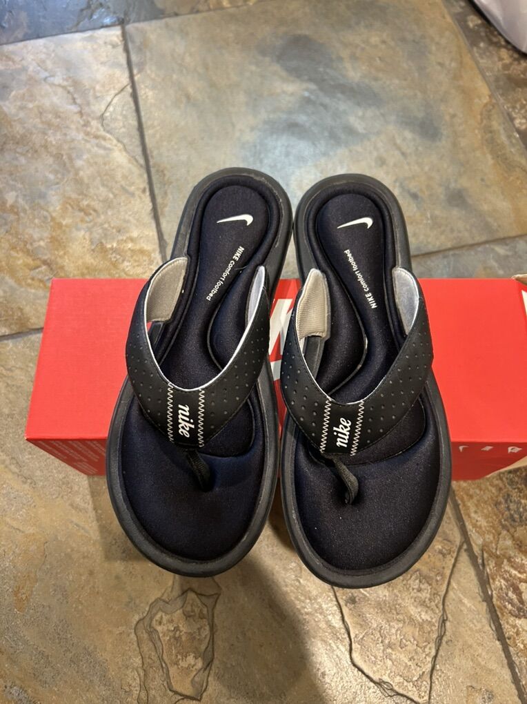 Nike Black White Comfort Thong Slide Womens 9