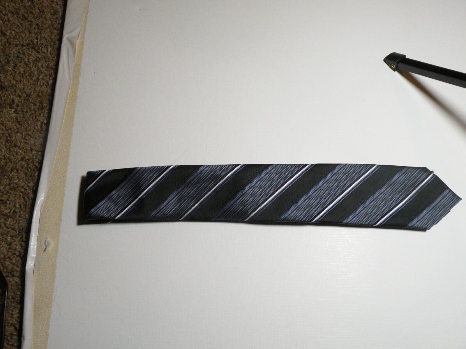 J. Ferrar 100% Polyester Tie with Blue Purple White and Black Diagonal Stripes