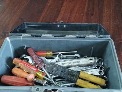 Vintage Tuff-Box Plastic Tool Box with Assorted Wrenches and Sockets