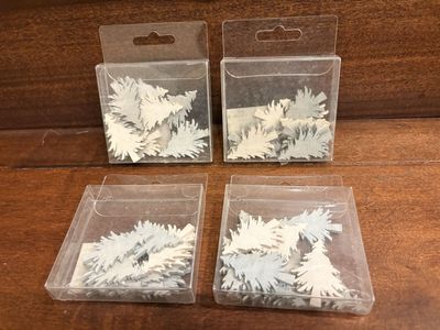 4 New Boxes of Small Gray & White Wood Trees