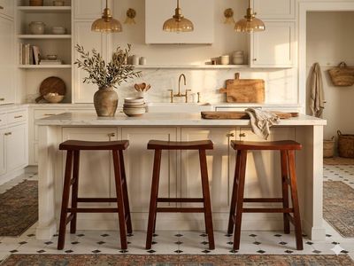 Set of 3 Solid Oak saddle seat Bar Height Stools - 29” Tall - $100