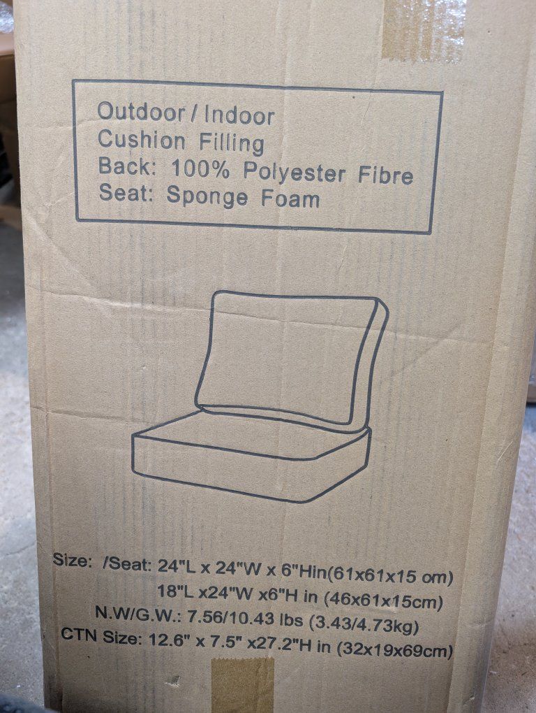 Outdoor/Indoor Seat Cushion filling/insert - 24"L x 24"W (Seat), 18"L x 24"W (Back)