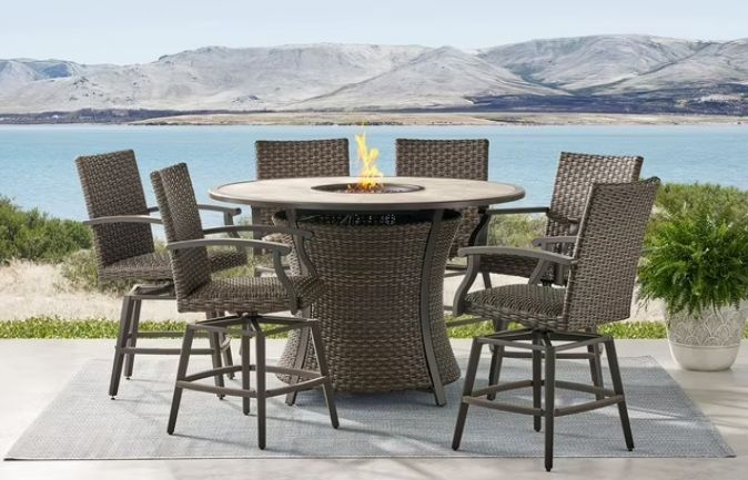 NIB Member's Mark Highland Counter Height Fire Dining Set, 7pc Patio Deck