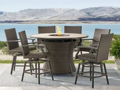 NIB Member's Mark Highland Counter Height Fire Dining Set, 7pc Patio Deck