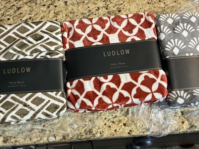 Set of 3, brand new, Ludlow Plush Velvet Throw Blankets 50" x 60" - Geometric Patterns