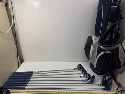 Tour X Golf Club Set - Complete 9 Piece Set with Bag - Blue & Silver Woods and Irons