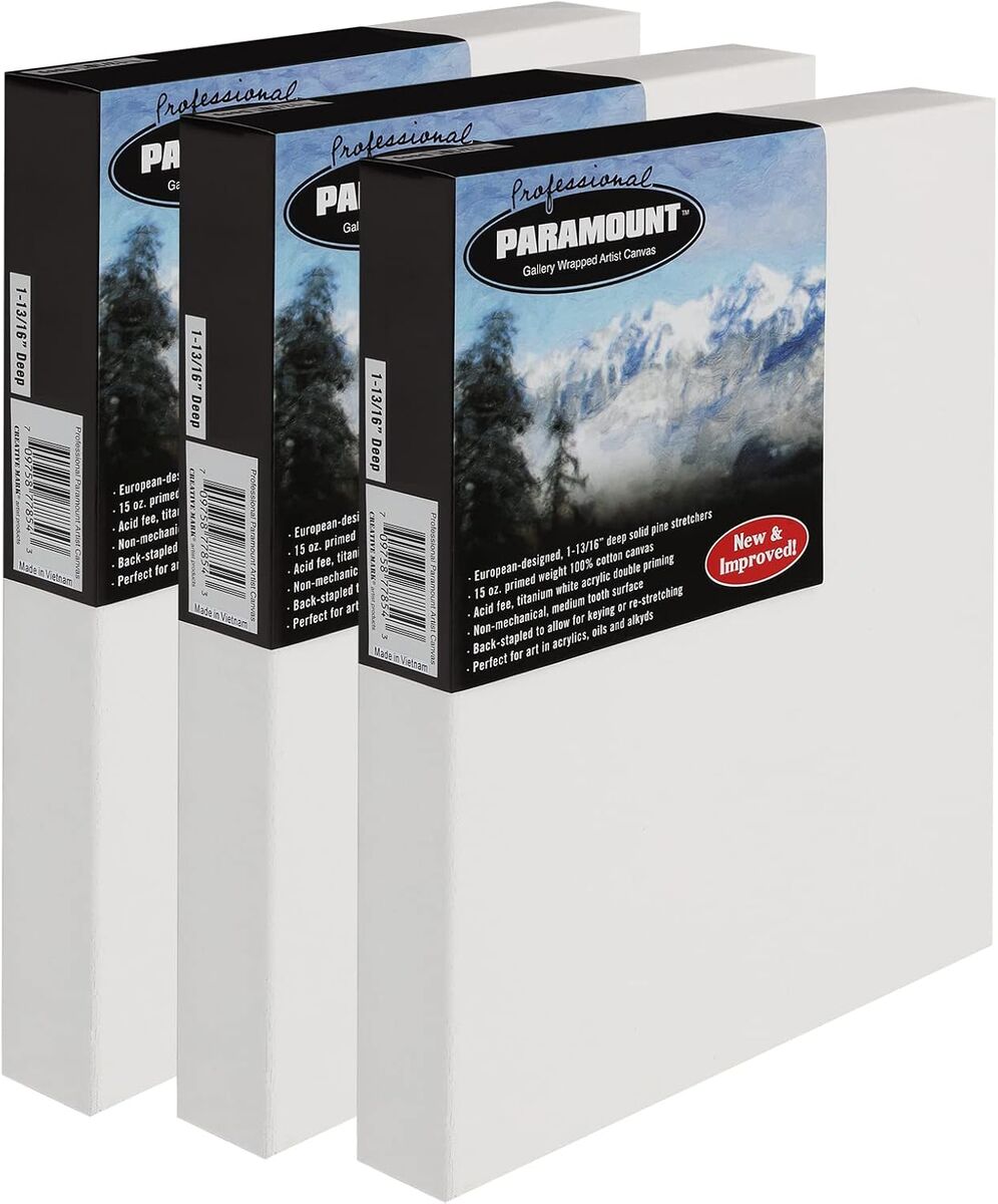 Paramount Professional Gallery Canvases for Painting, 36x36 Pack of 3 HeavyDuty Stretch Canvas