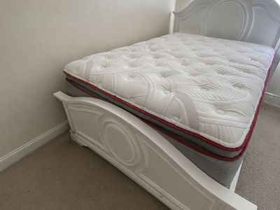 White Bedroom Set with Bed Frame, Dresser, Mirror, and Nightstand