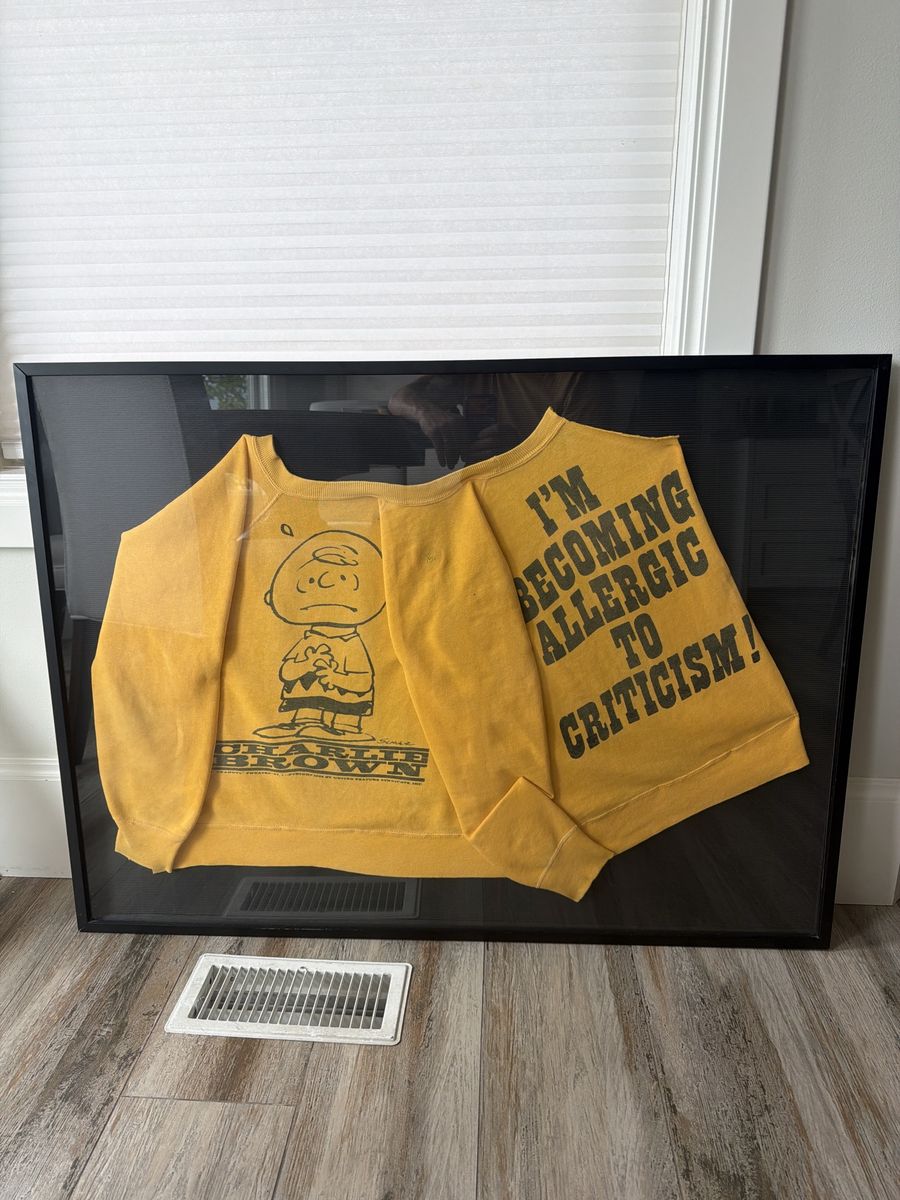 Vintage Peanuts Charlie Brown "Allergic to Criticism" Yellow Sweatshirt Framed Art