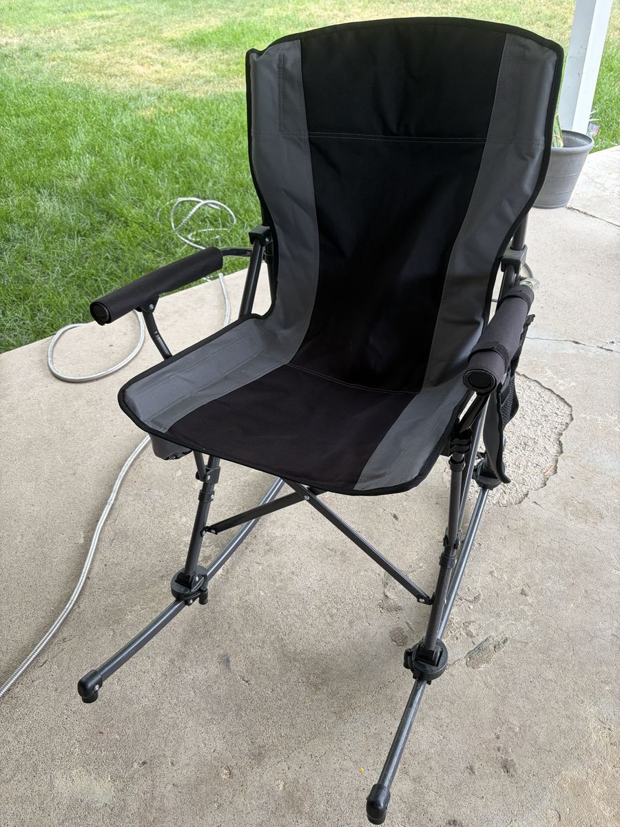 2 Portable Folding Rocking Camping Chair Black and Gray with Armrest Organizer