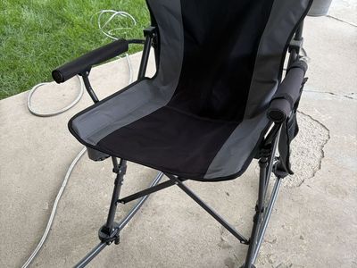 2 Portable Folding Rocking Camping Chair Black and Gray with Armrest Organizer