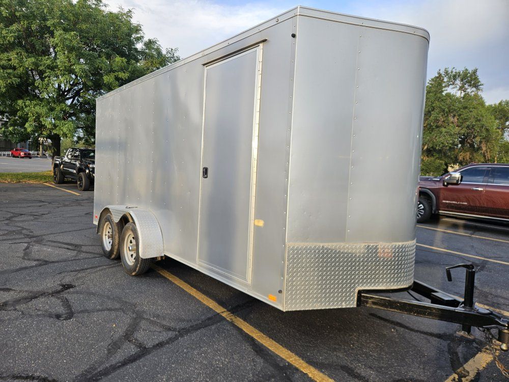 2020 7x16 + vnose Continental Cargo Enclosed Tandem Axle Trailer Silver