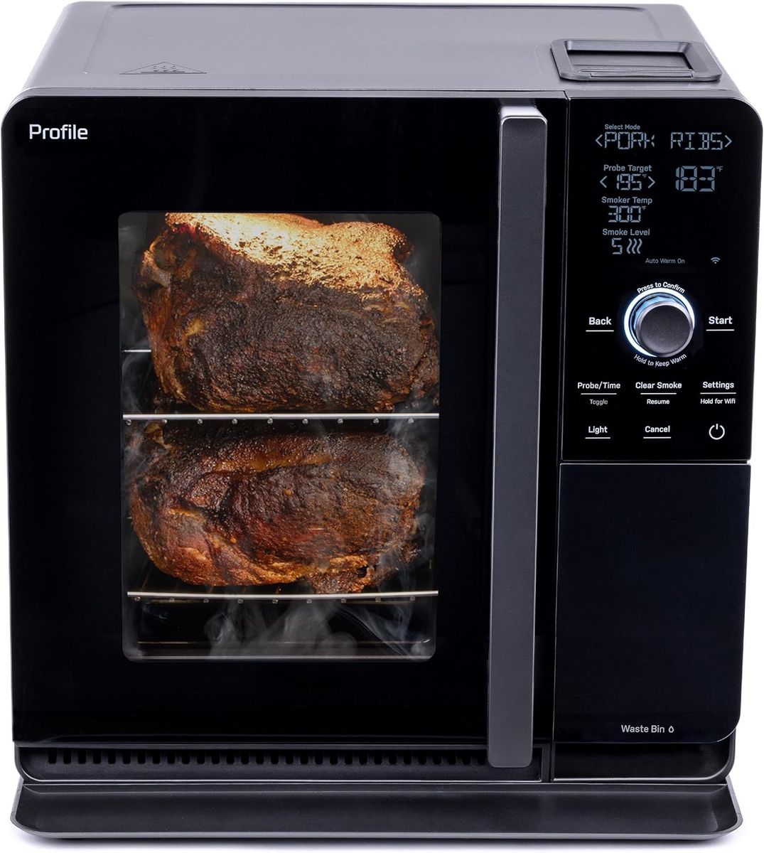 GE PROFILE SMART INDOOR PELLET SMOKER, WITH ACTIVE SMOKE FILTRATION, 5 SMOKE CONTROL SETTINGS, WIFI-NEW IN ORIGINAL BOX!!!