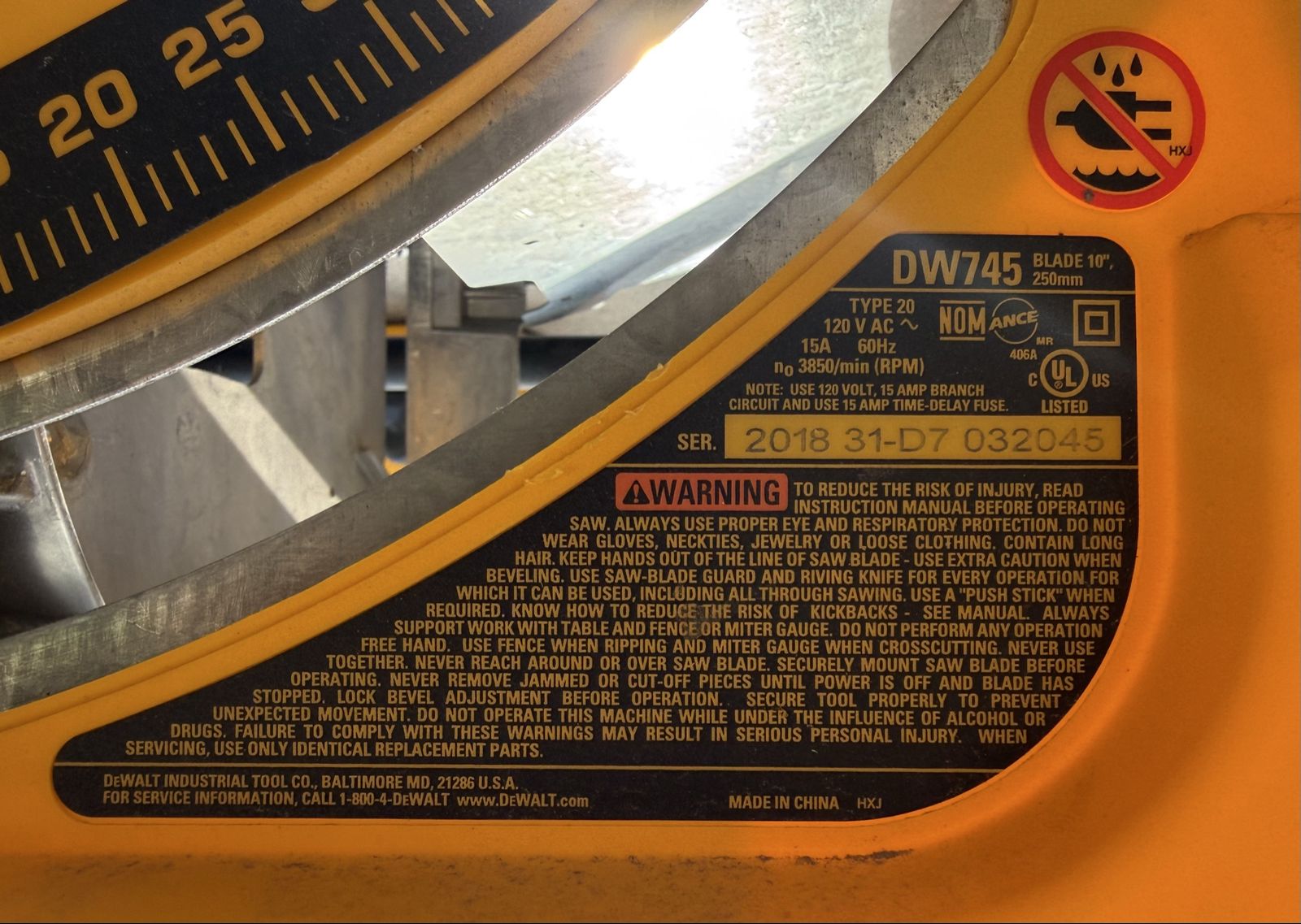 DeWalt DW745 portable table saw for parts or repair