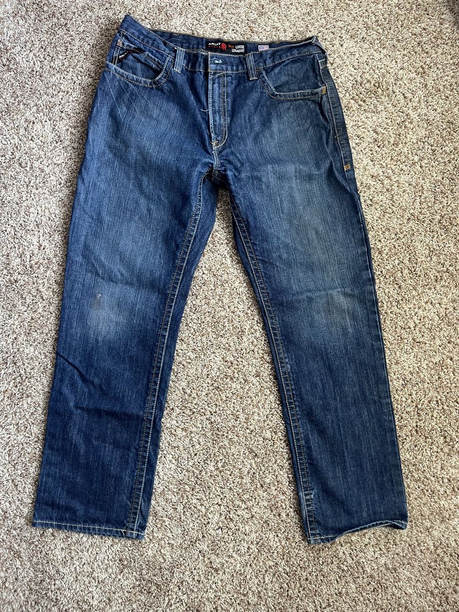 Ariat FR M3 Loose Straight Leg Men's Jeans 36x34 Dark Wash Denim Work Pants