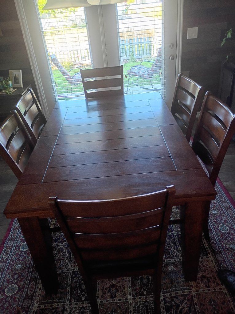Wooden Dining Table Set with 6 Ladder-Back Chairs