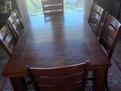 Wooden Dining Table Set with 6 Ladder-Back Chairs