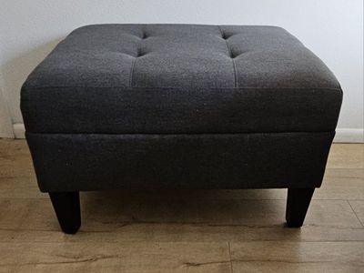 Kamil Charcoal Fabric Upholstery Rectangle Tufted Accent Ottoman with Solid Wood Legs