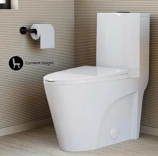 St. Tropez One Piece Modern Elongated Toilet with Dual Vortex™ Flush, Black Hardware