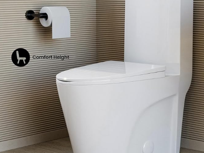 St. Tropez One Piece Modern Elongated Toilet with Dual Vortex™ Flush, Black Hardware