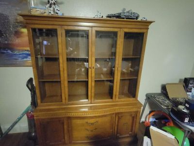 Wooden China Cabinet / Display Hutch with Glass Doors & Drawer Storage