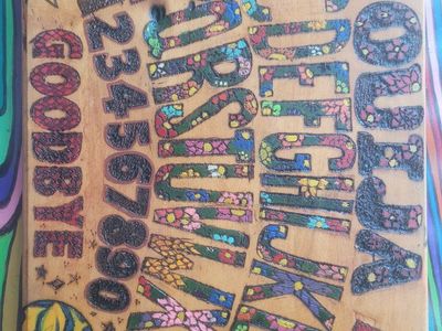 Handmade Wooden Ouija Board with Planchette - Earth, Sun and Moon