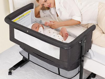 3 in 1 Bedside Bassinets for Baby, Bassinet Bedside Sleeper with Wheels - Dark Grey