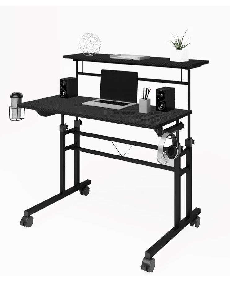 Rolling Standing, Two-tier Adjustable Desk