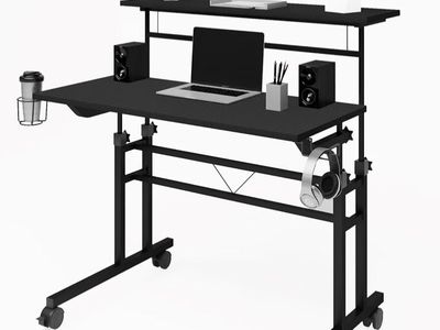 Rolling Standing, Two-tier Adjustable Desk
