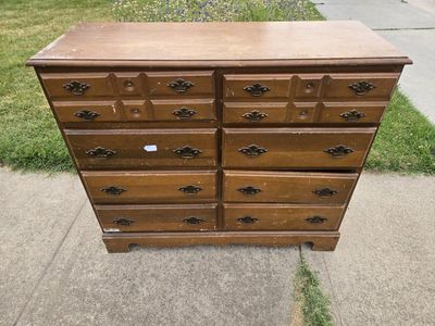 Vintage Wooden Dresser with 10 Drawers - Rustic Brown Finish, Ample Storage