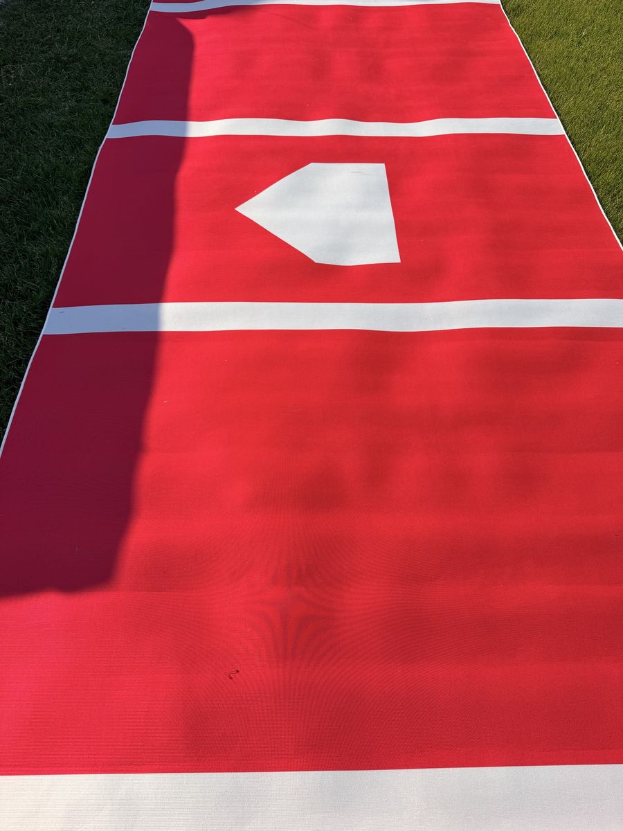 Red and White Baseball Field Home Plate - Durable Outdoor Mat for Events/Decor