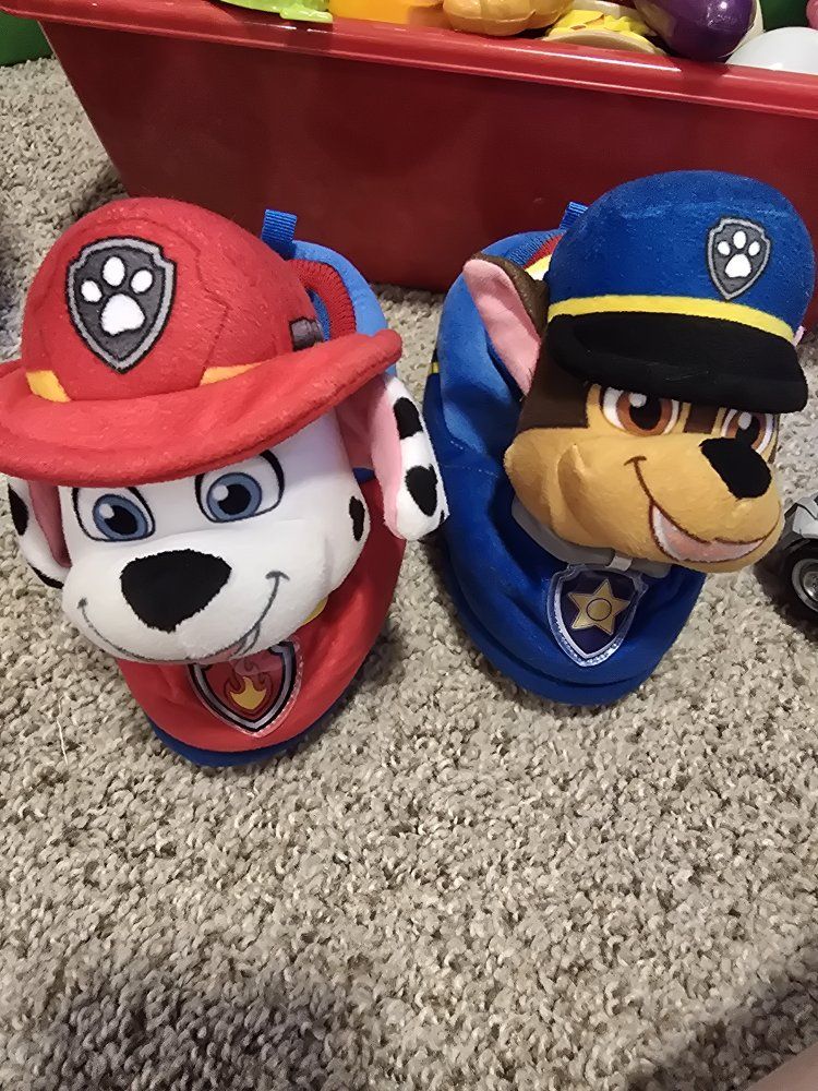 Paw Patrol Chase and Marshall Plush Slippers Size 9-10 Kids