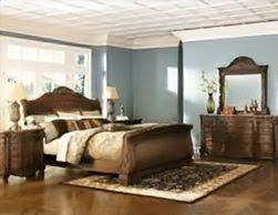 KING BEDROOM SET with headboard, footboard, side rails, dresser, mirror, sitting bench, and 2 night stands.