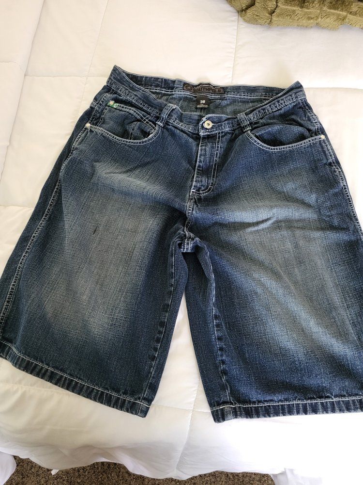 Southpole Men's Denim Shorts Size 38 Blue Cargo Jorts
