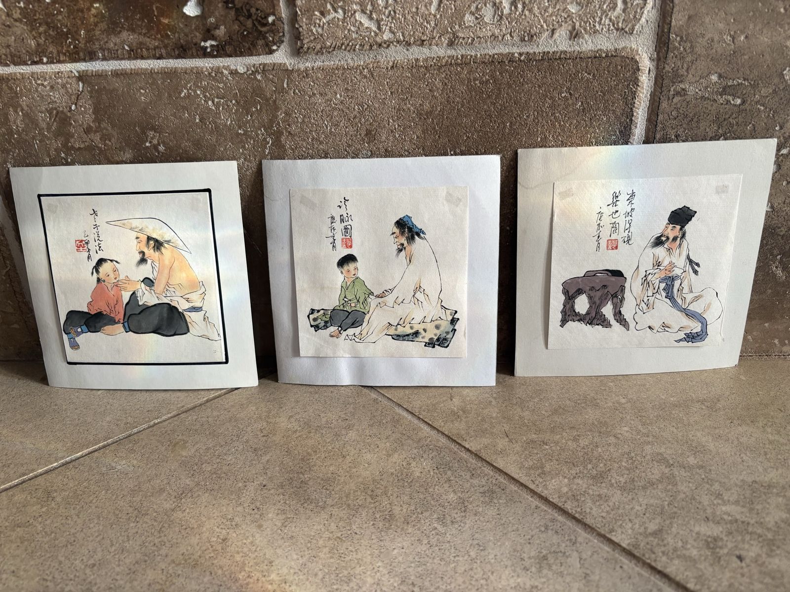 Set of 3 Small Figure Drawings Purchased in China