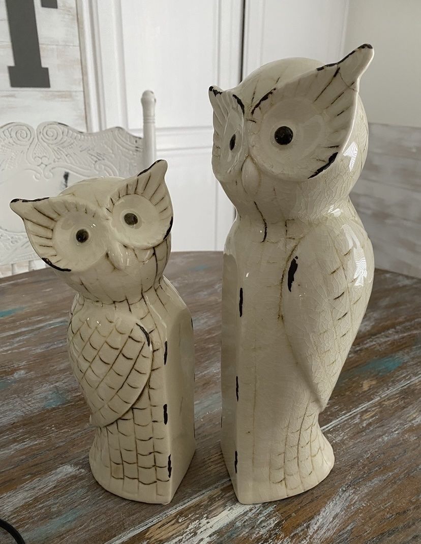 White Owls Porcelain Home Decor Set of 2