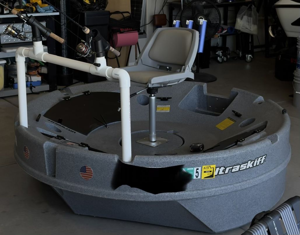 Ultraskiff 360 Fishing Platform - Gray, Round Design, Utility Pockets, Rod Holders, Anchor Slots New Honda 2.3HP outboard engine