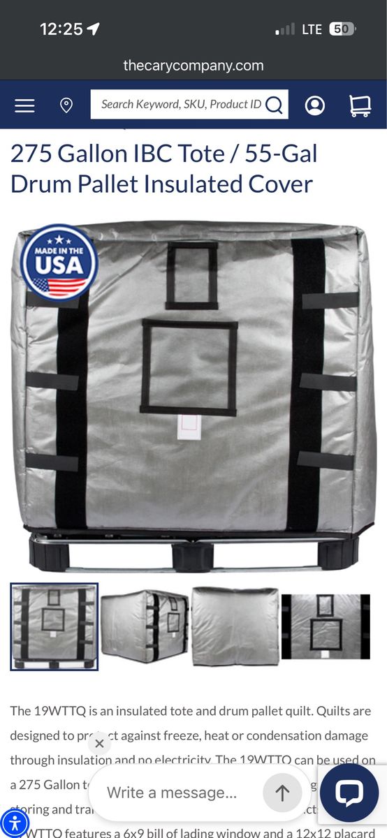 275 gallon IBC tote tank insulated cover
