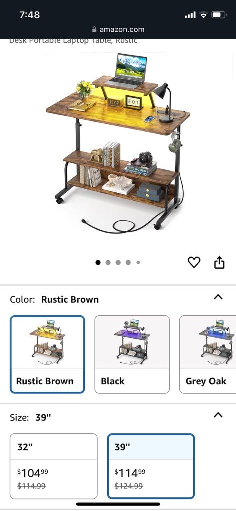 39in Adjustable Desk with Outlet & LED Lights