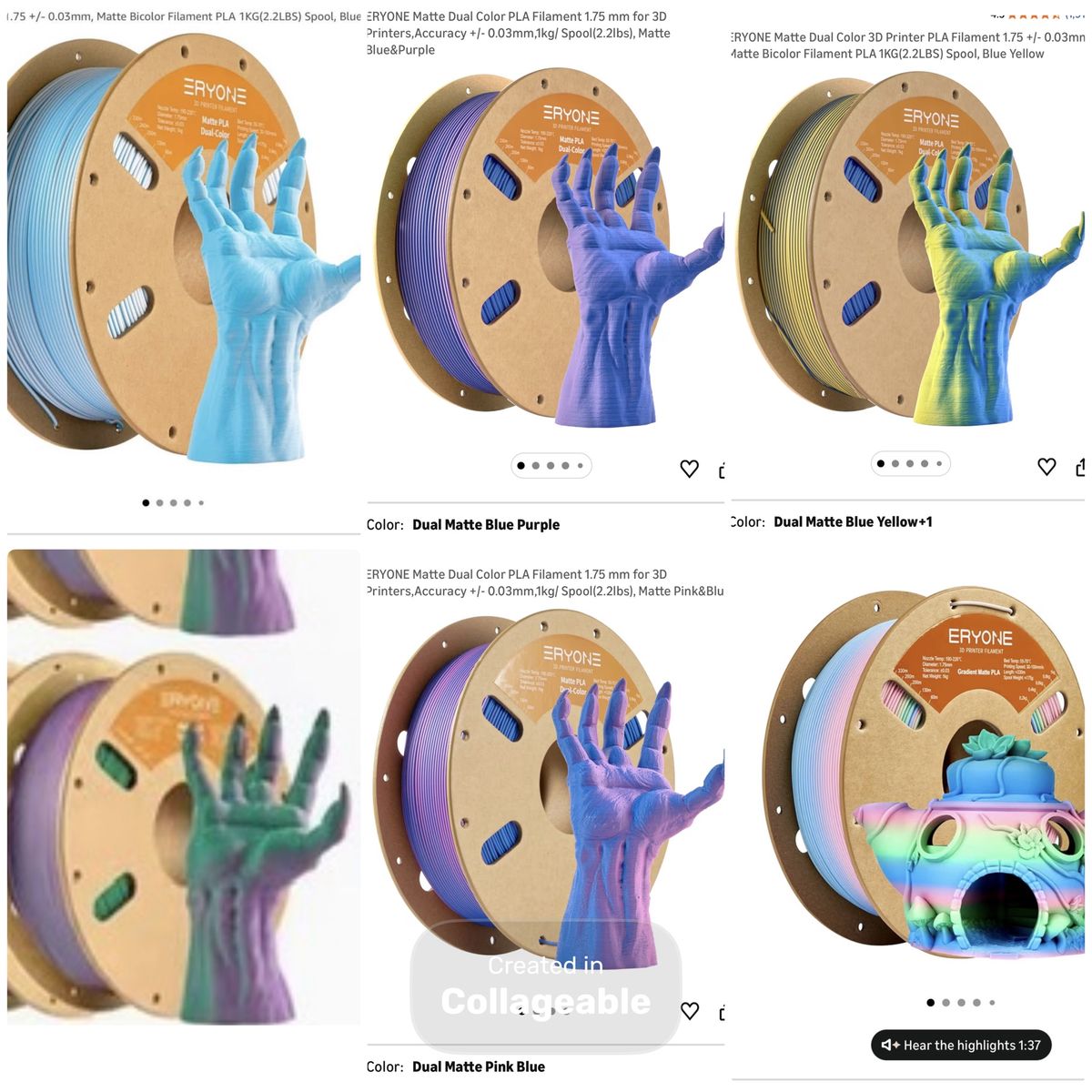 Eryone Premium Matte Dual Color Filament 1kg