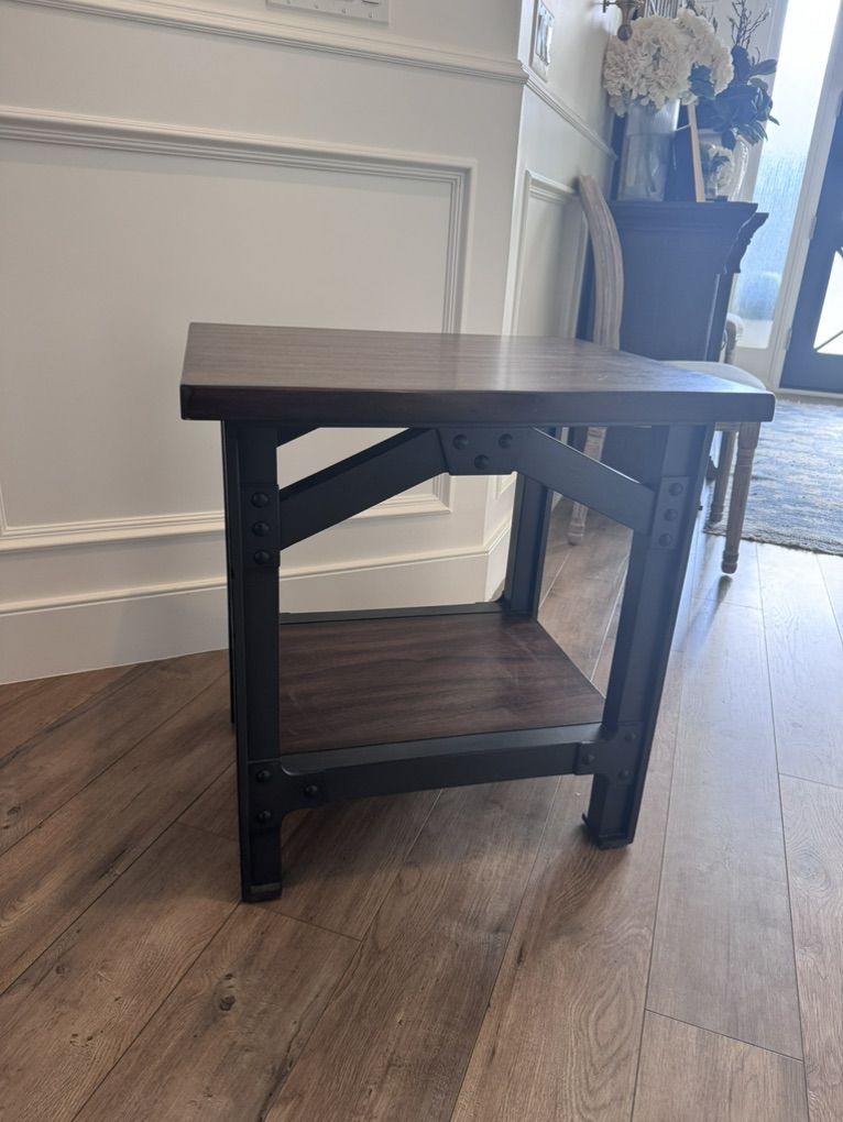 Wood And Metal End Table