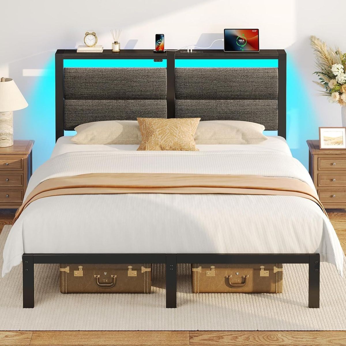 Rolanstar Bed Frame w/ Charging Station FULL NEW IN BOX