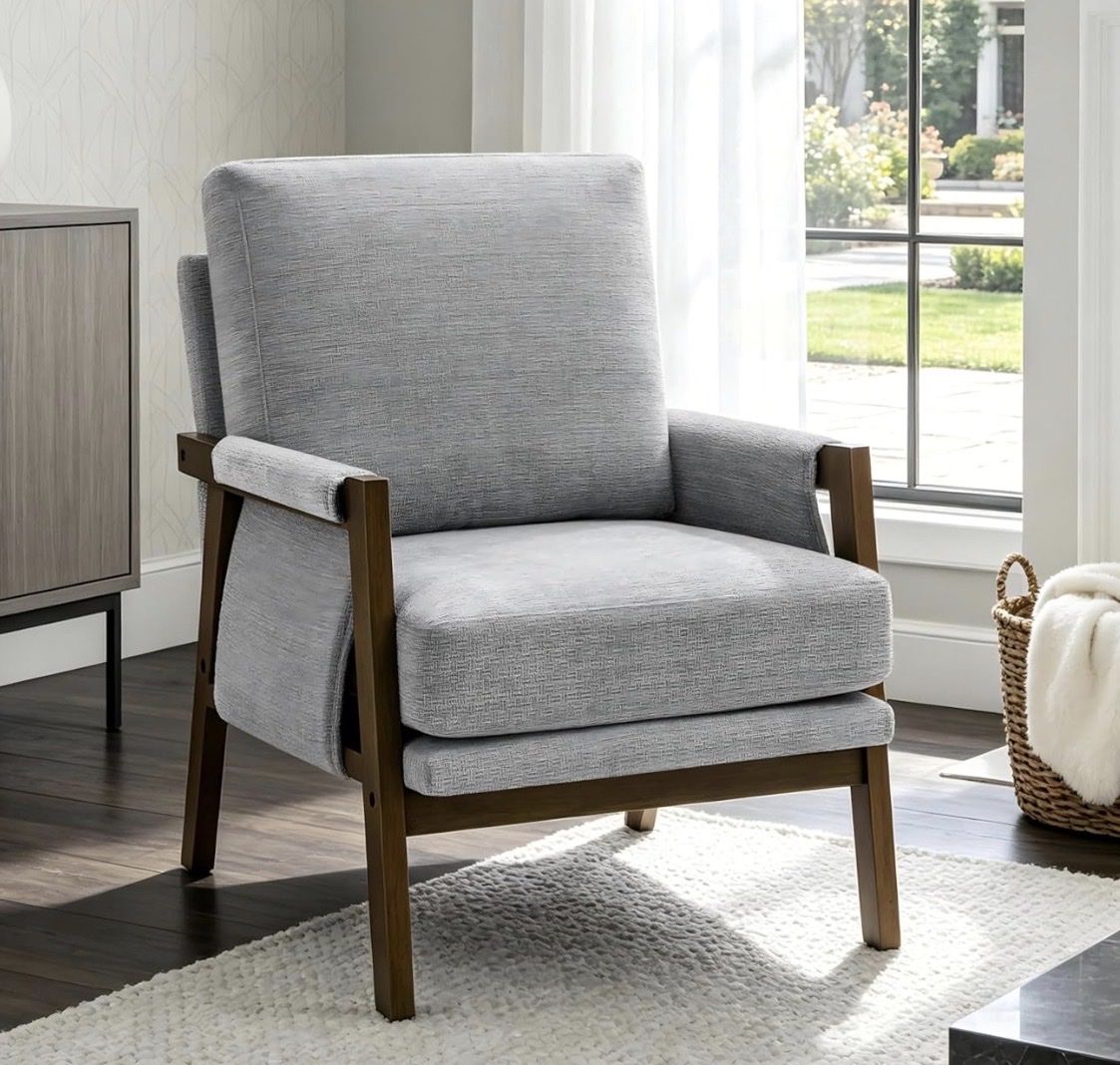 RNKSFX Grey Accent Chair for Bedroom & Living Room, Mid Century Modern Accent Arm Chair