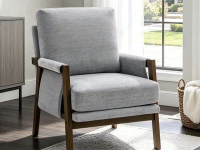 RNKSFX Grey Accent Chair for Bedroom & Living Room, Mid Century Modern Accent Arm Chair