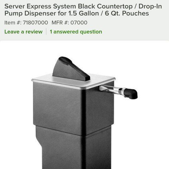 Server Express System Black Countertop/Drop-In Pump Dispenser, 1.5 Gallon/6 Qt. Pouches